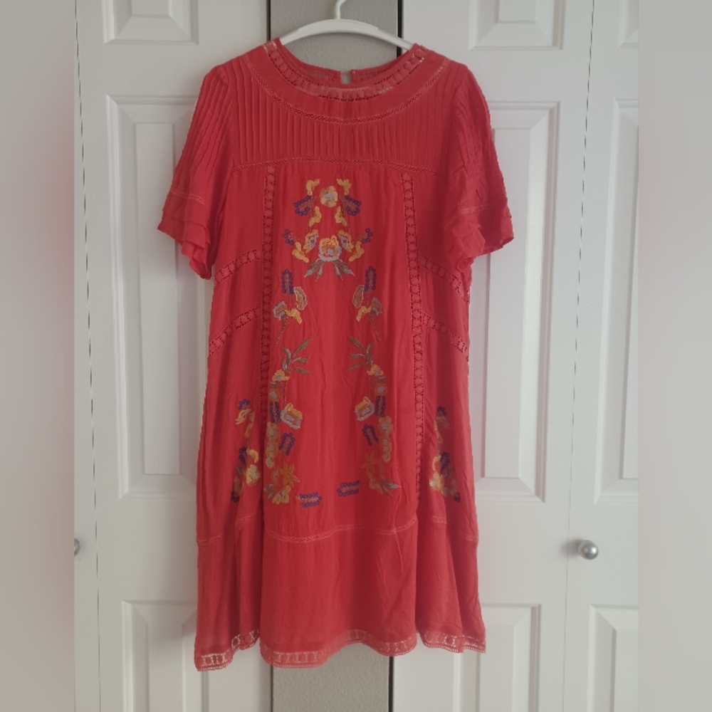 NWOT Red A-Line Floral Embroidered Dress